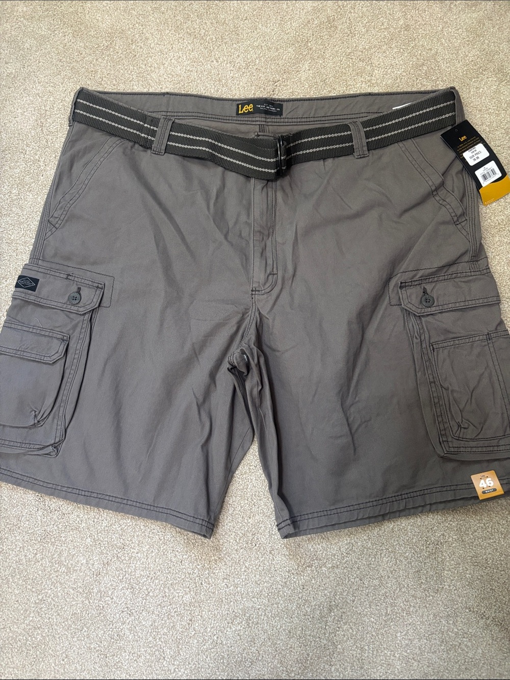 Lee Men's Charcoal Cargo Shorts with Web Belt